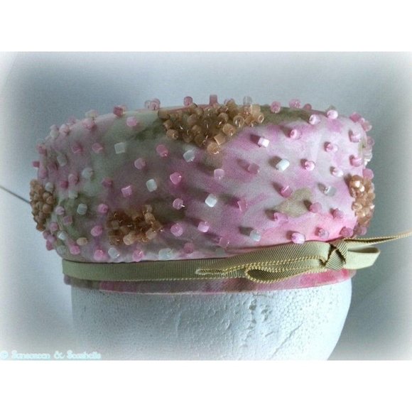 Mid Century Wm Silverman Beaded Pastel Pillbox Hat